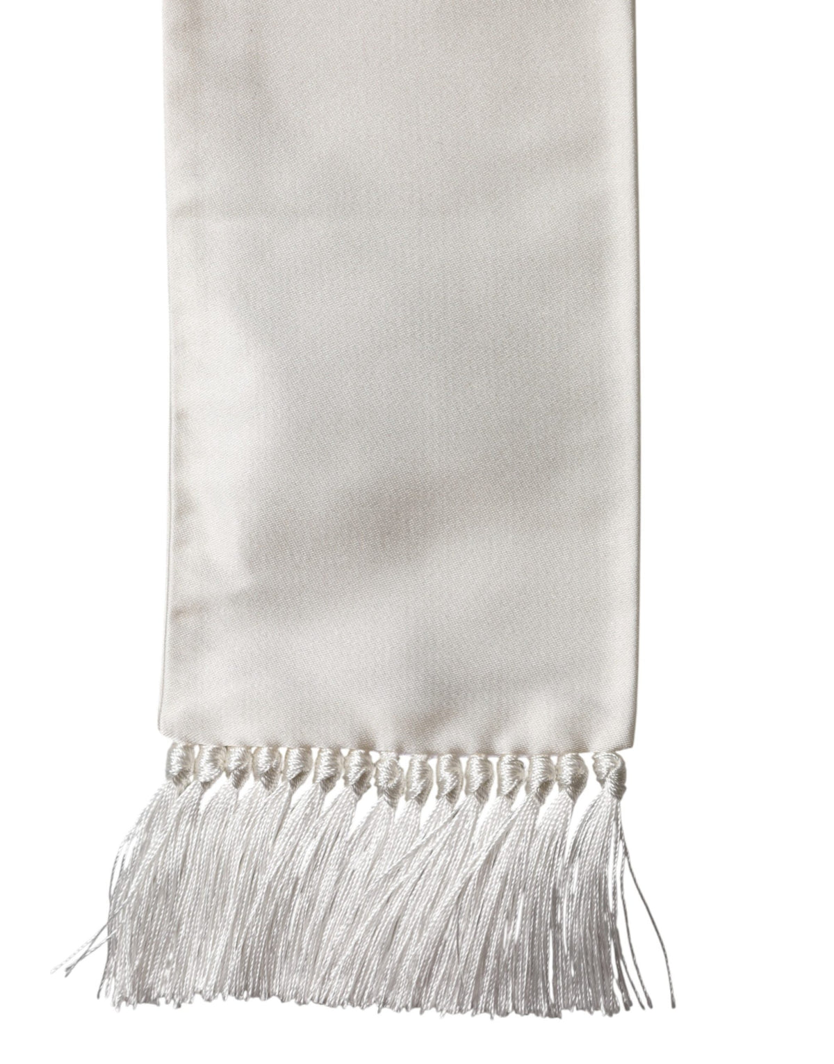 Men White Satin Silk Fringed Lace Stole Scarf
