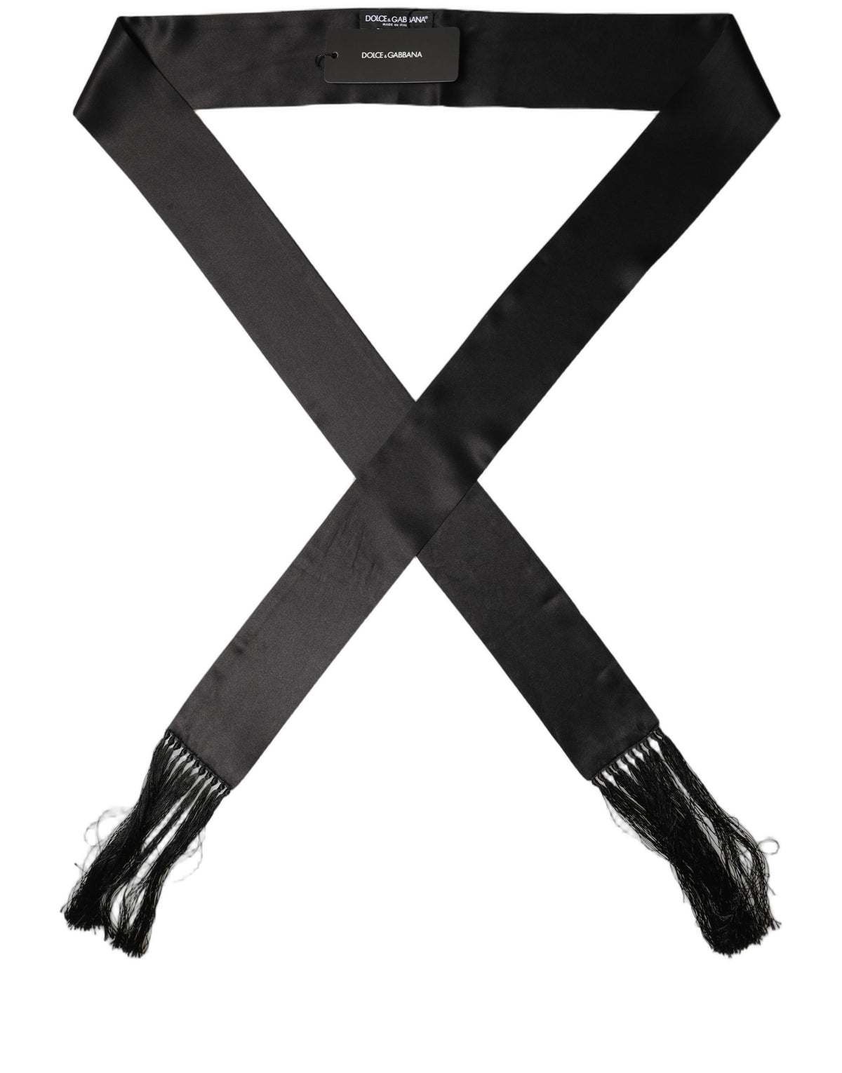 Men Black Satin Silk Fringed Neck Shawl Scarf