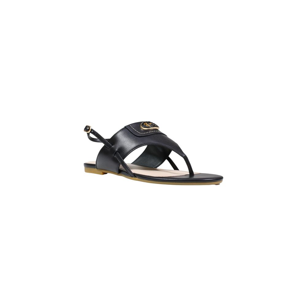 Black Leather Flat Sandals