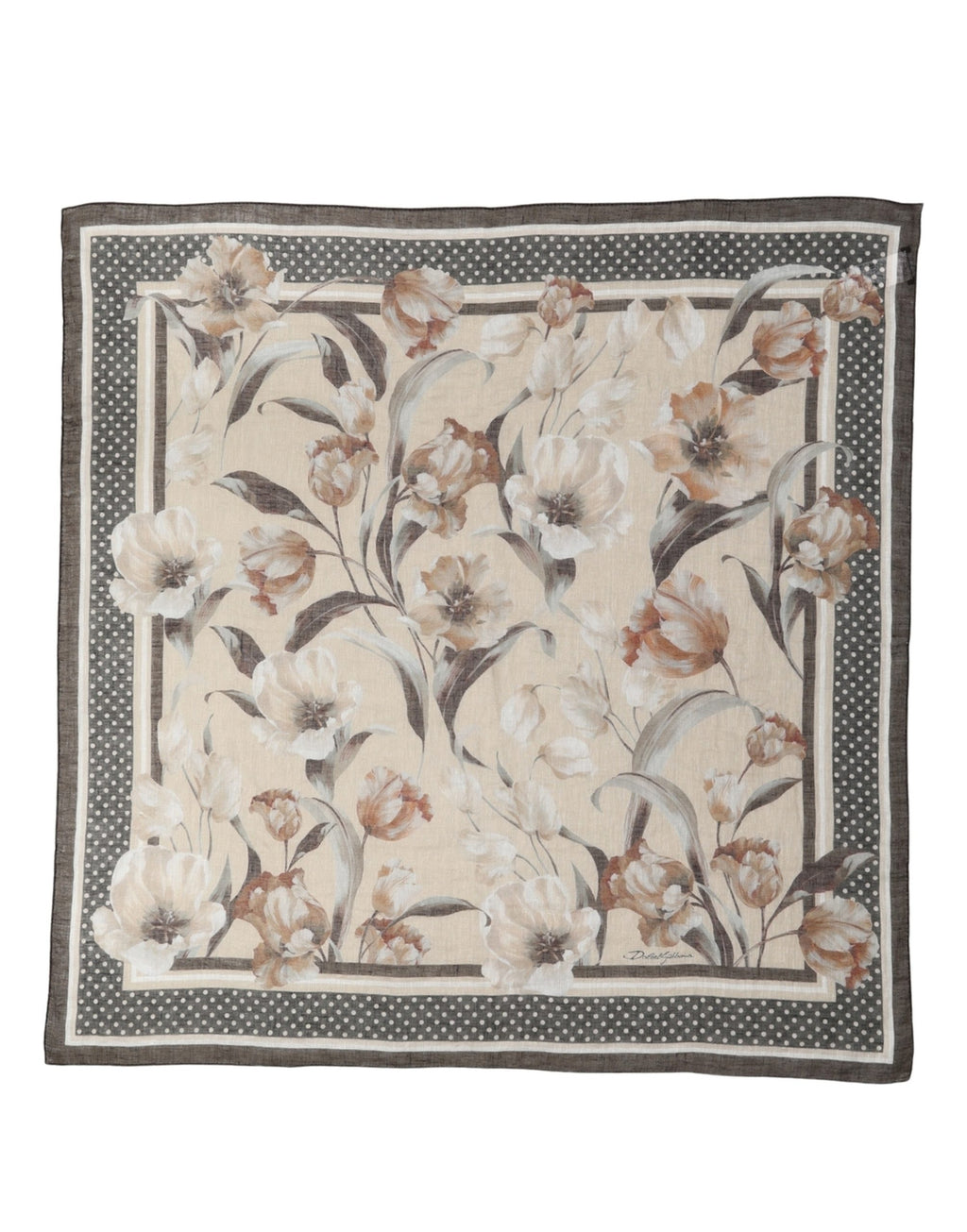 Men Beige Floral Linen Square Foulard Scarf