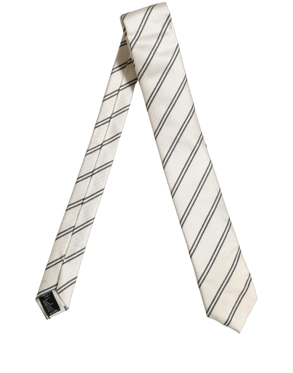 Men Off White Silk Stripes Adjustable Tied Necktie Tie