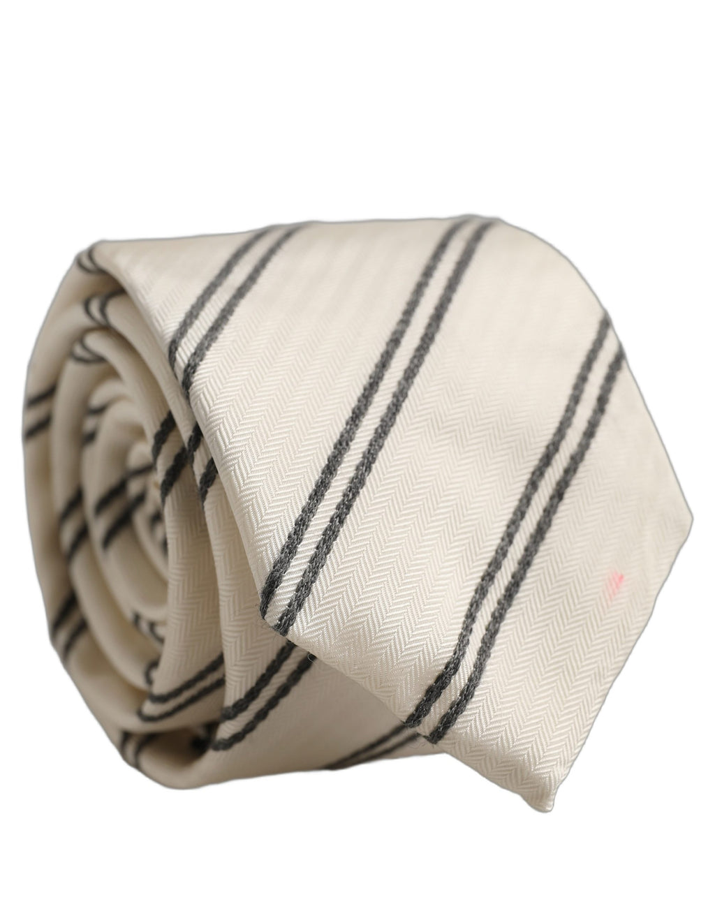 Men Off White Silk Stripes Adjustable Tied Necktie Tie
