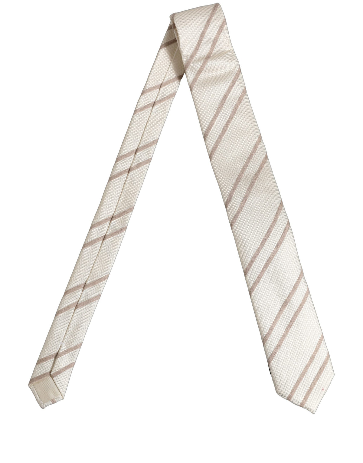 Men Off White Silk Stripes Adjustable Tied Necktie Tie