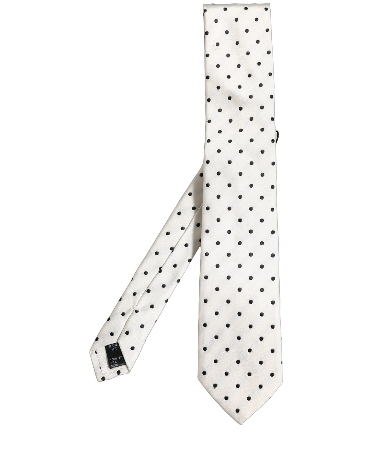 Men White Silk Polka Dot Adjustable Tied Necktie Tie