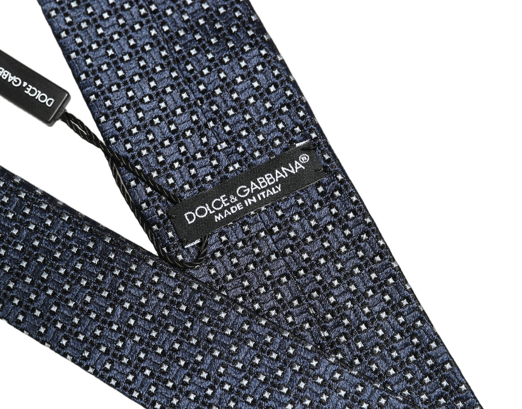 Men Blue Silk Geometric Adjustable Tied Necktie Tie