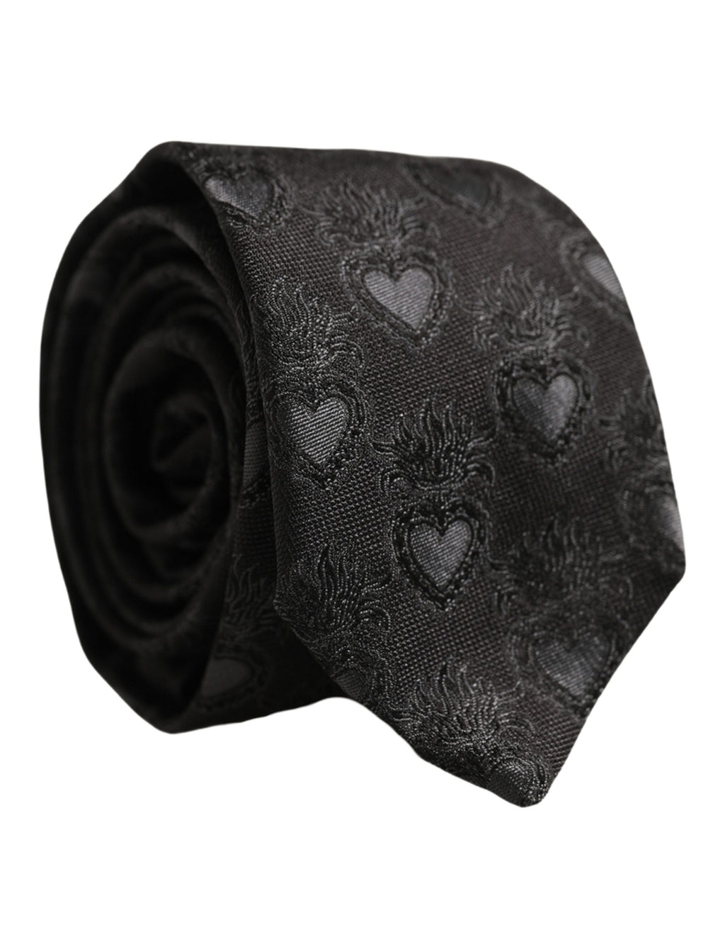 Men Black Silk Sacred Heart Adjustable Tied Necktie Tie
