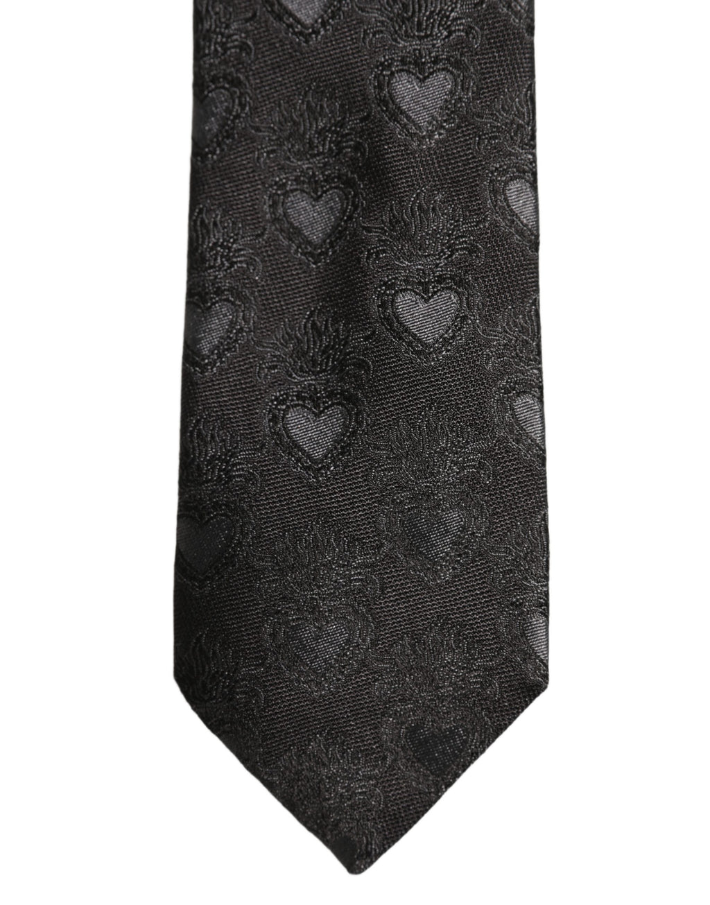 Men Black Silk Sacred Heart Adjustable Tied Necktie Tie