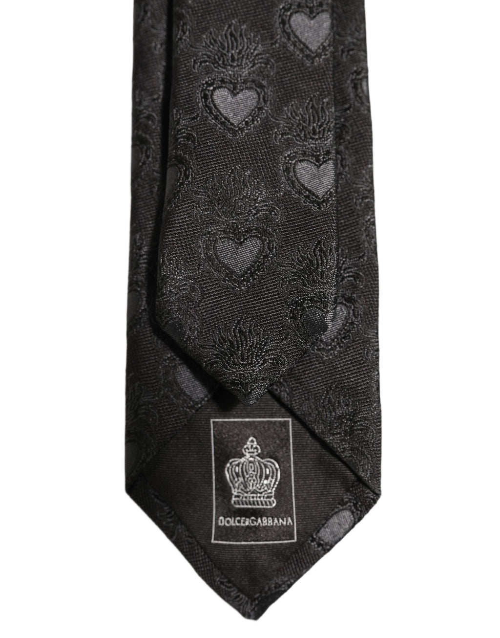 Men Black Silk Sacred Heart Adjustable Tied Necktie Tie