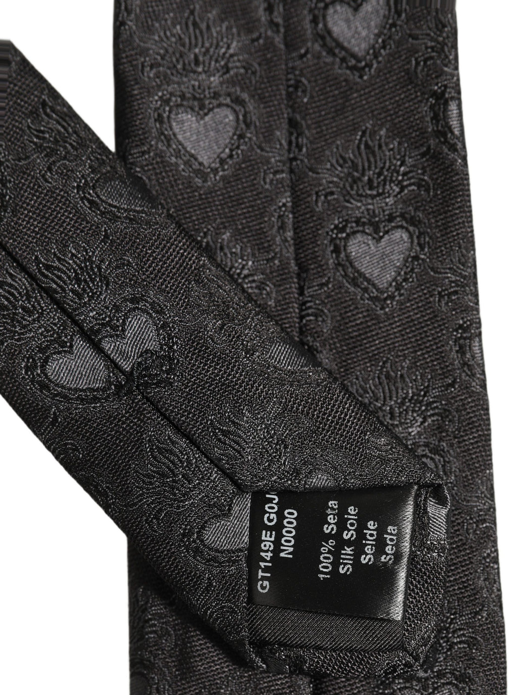 Men Black Silk Sacred Heart Adjustable Tied Necktie Tie
