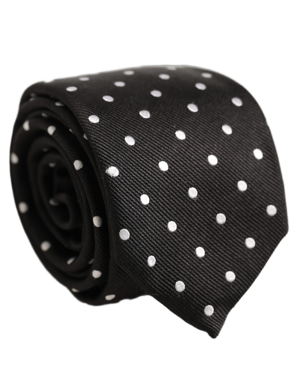 Black White Polka Dots Silk Adjustable Tied Necktie Tie