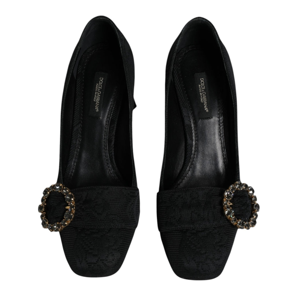 Black Brocade Crystals Heels Pumps Shoes