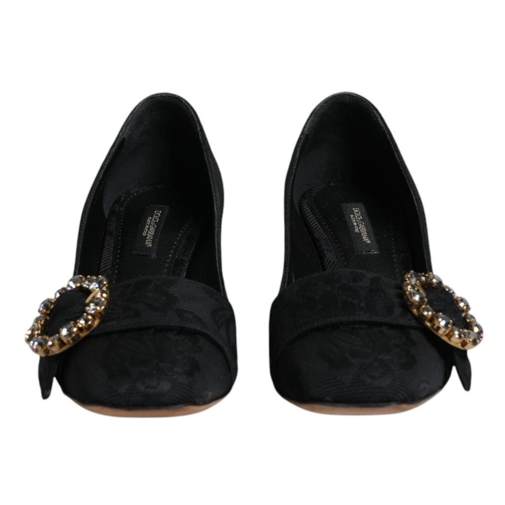 Black Brocade Crystals Heels Pumps Shoes