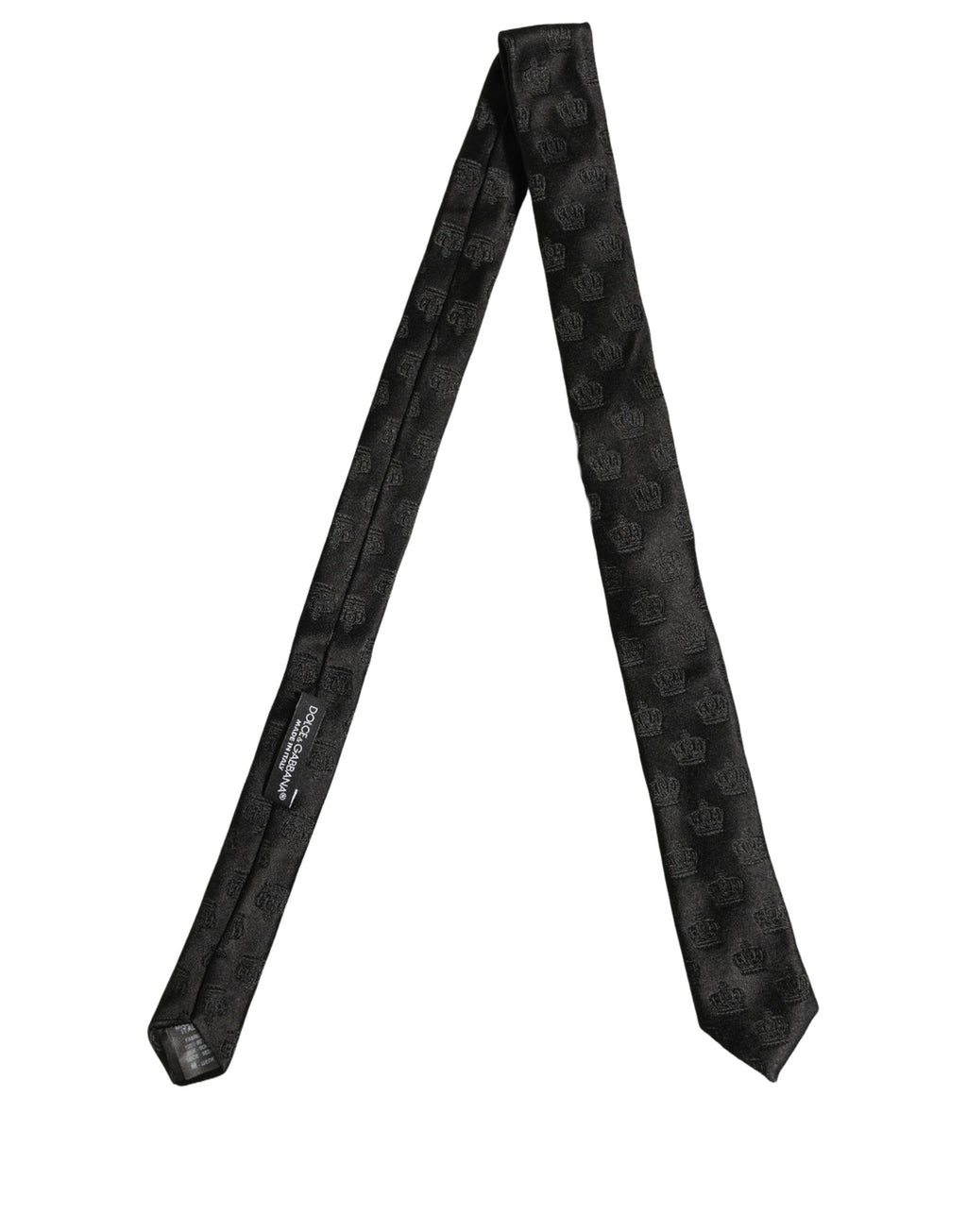 Men Black Crown Pattern Silk Adjustable Tied Necktie Tie