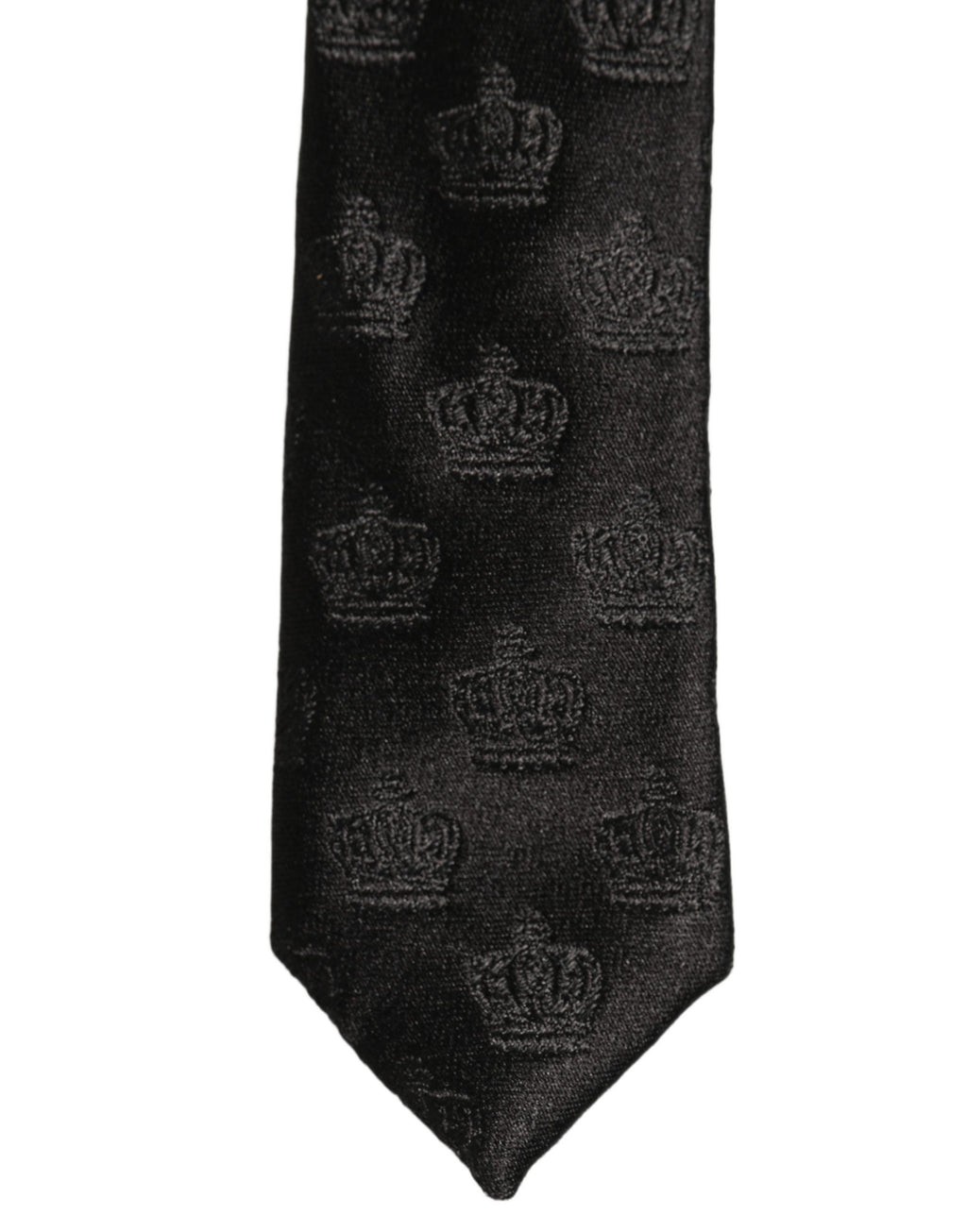 Men Black Crown Pattern Silk Adjustable Tied Necktie Tie