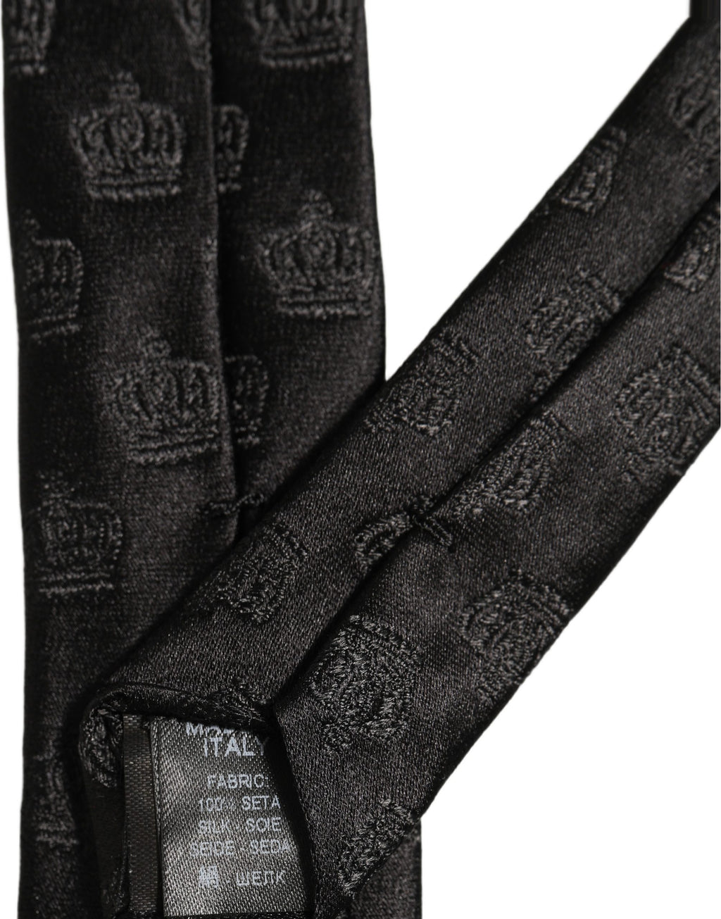 Men Black Crown Pattern Silk Adjustable Tied Necktie Tie