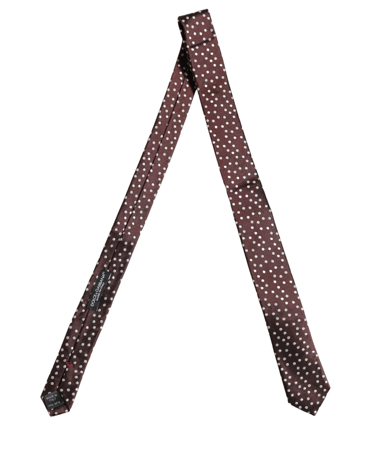 Men Burgundy Polka Dot Silk Adjustable Tied Necktie Tie