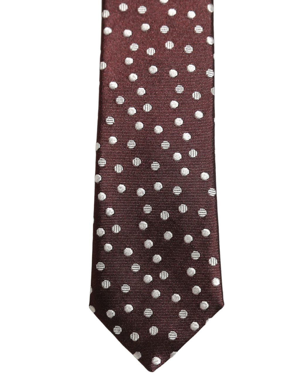 Men Burgundy Polka Dot Silk Adjustable Tied Necktie Tie