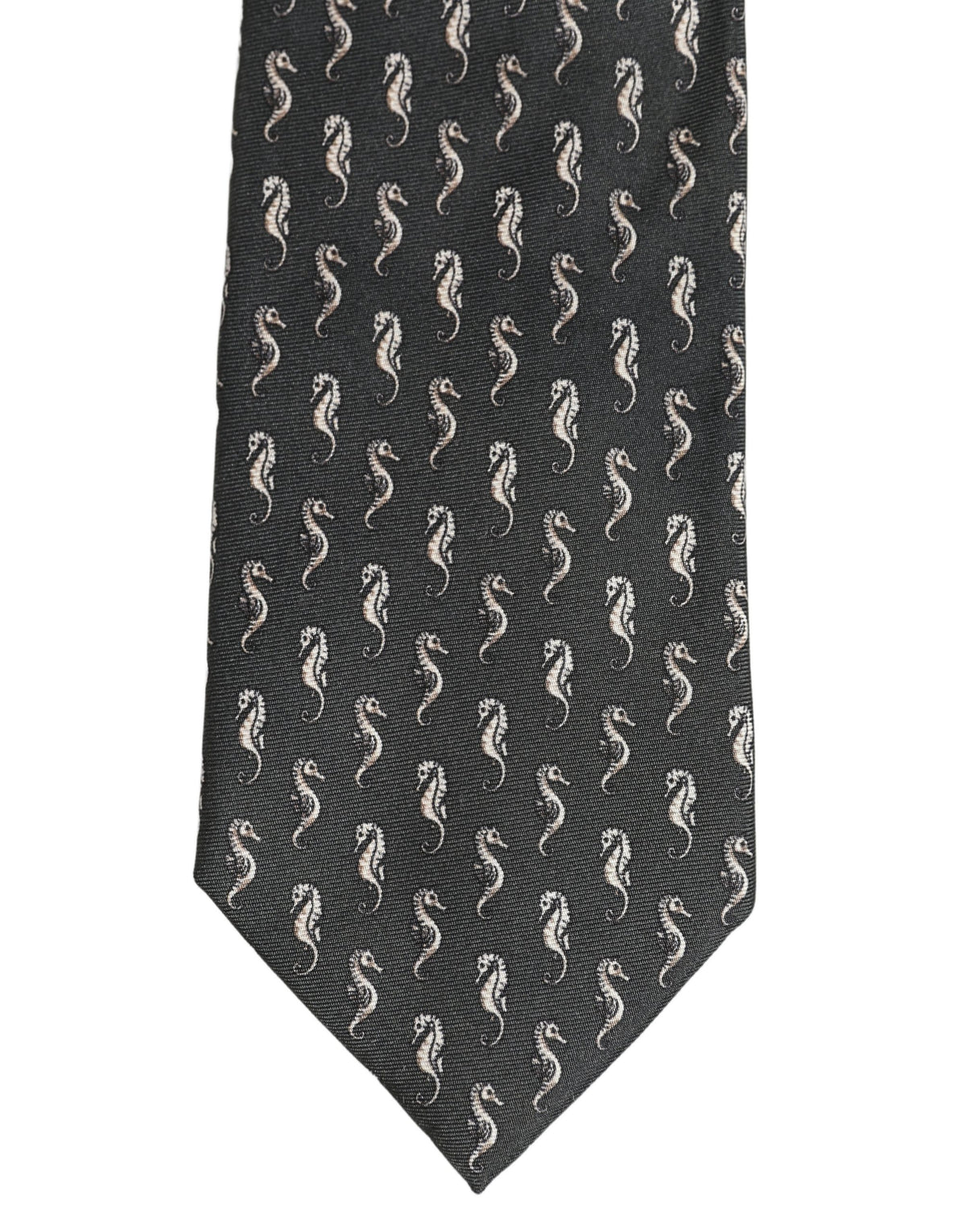 Men Black Seahorse Silk Adjustable Tied Necktie Tie