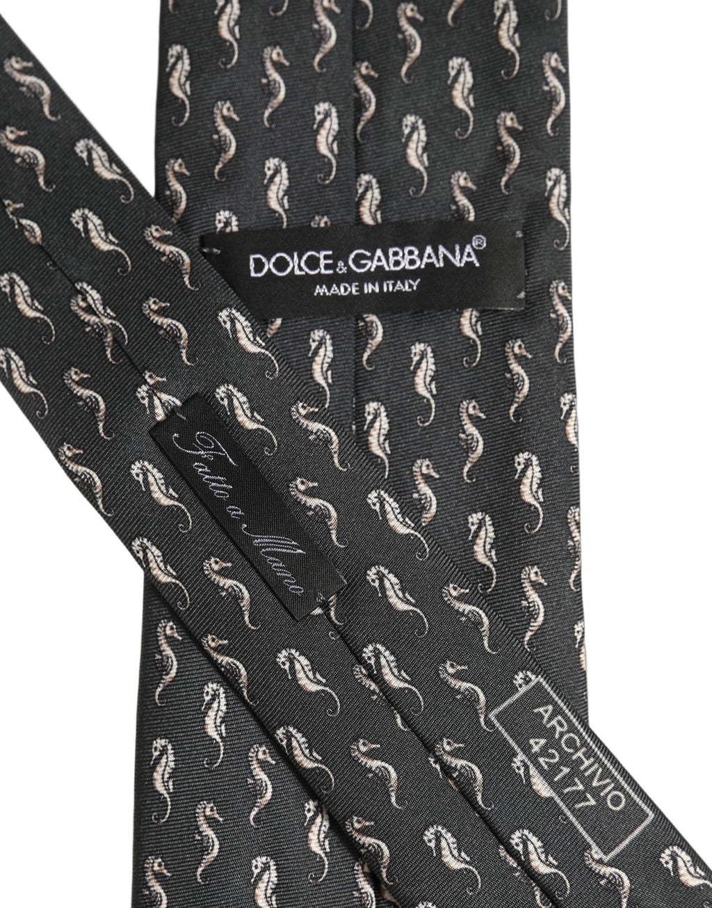 Men Black Seahorse Silk Adjustable Tied Necktie Tie