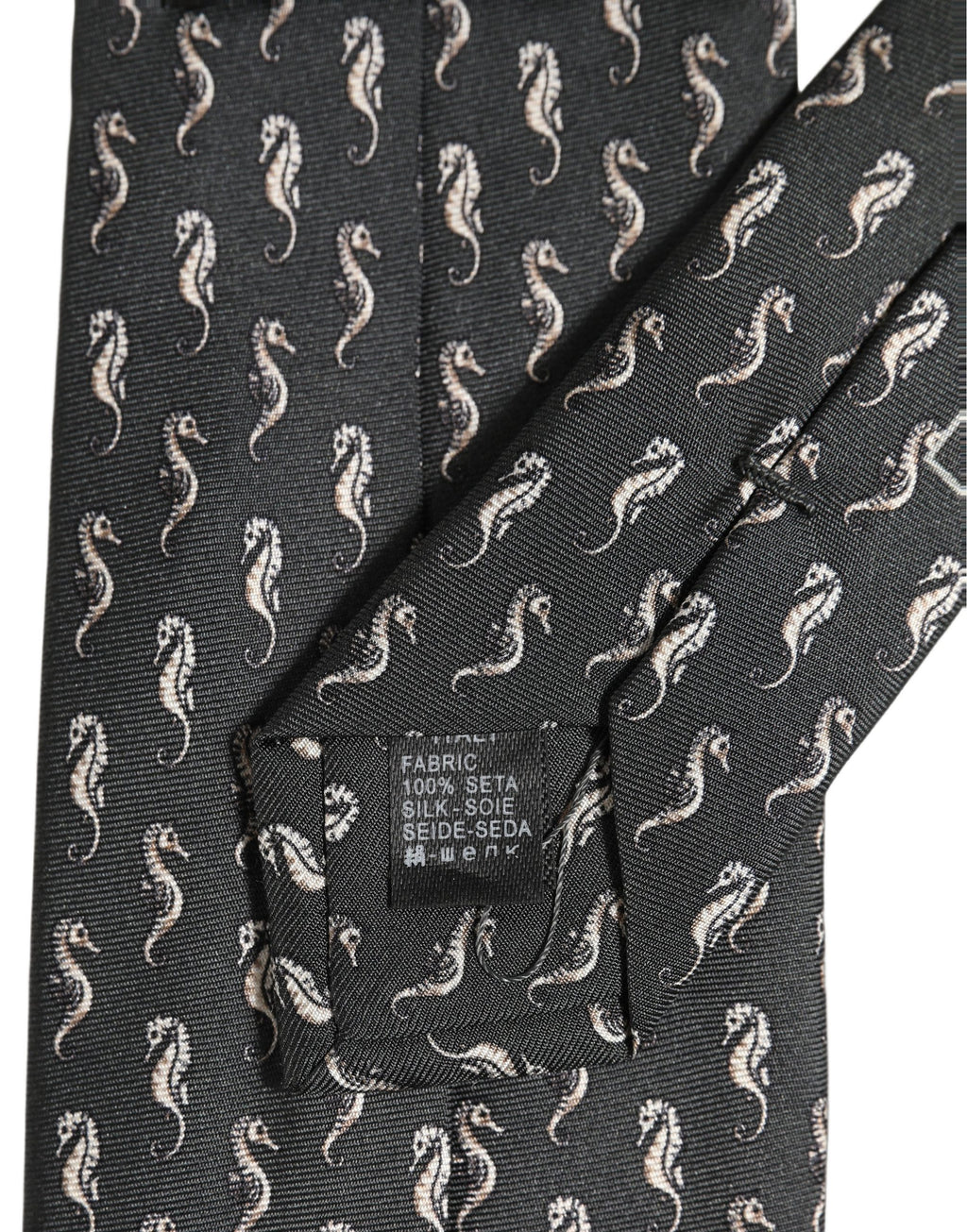 Men Black Seahorse Silk Adjustable Tied Necktie Tie
