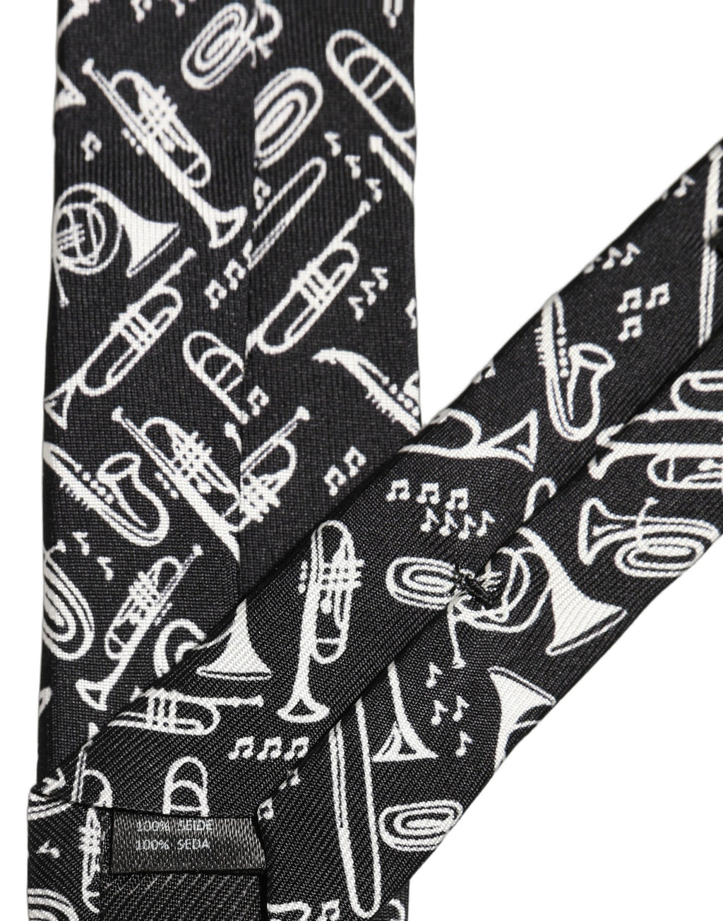 Black Musical Instrument Silk Adjustable Tied Necktie Tie