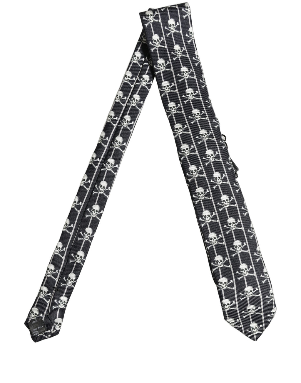 Men Black Silk Skull Fantasy Adjustable Tied Necktie Tie