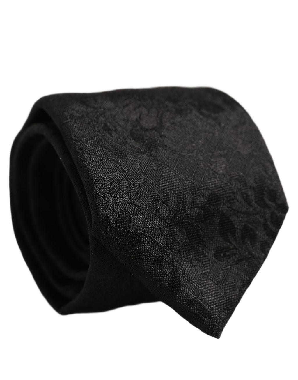 Men Black Silk Tonal Floral Adjustable Tied Necktie Tie