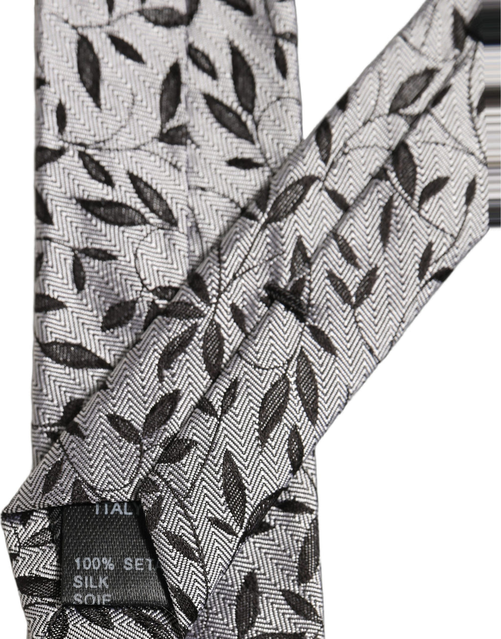 Men Gray Silk Leaf Pattern Adjustable Tied Necktie Tie