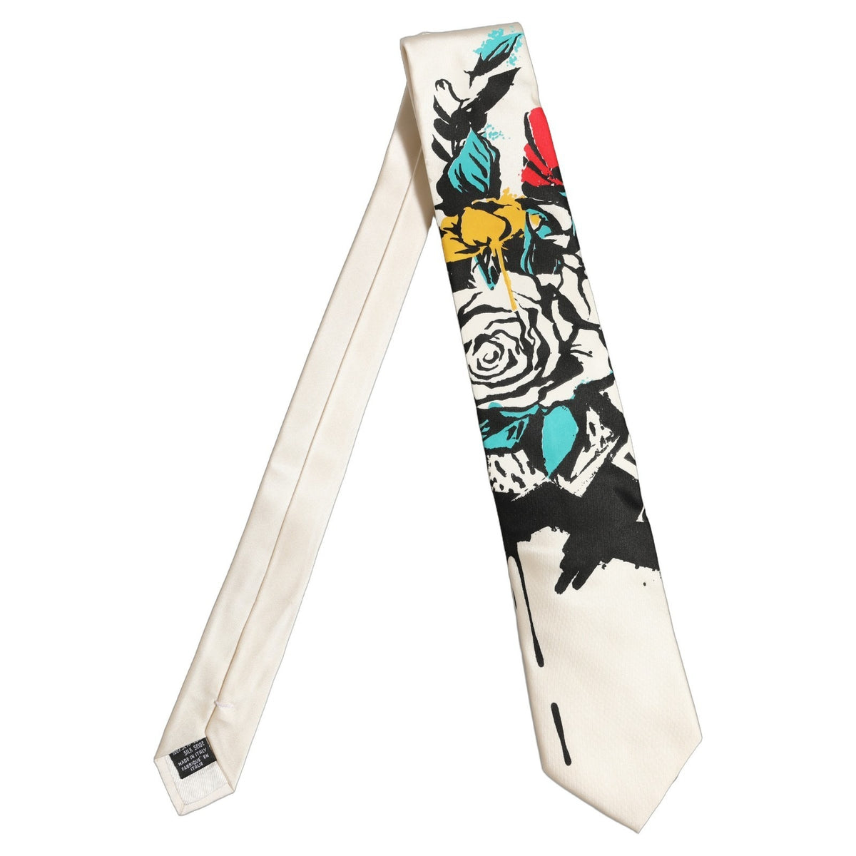 White Silk Floral Graphic Adjustable Tied Men Necktie Tie