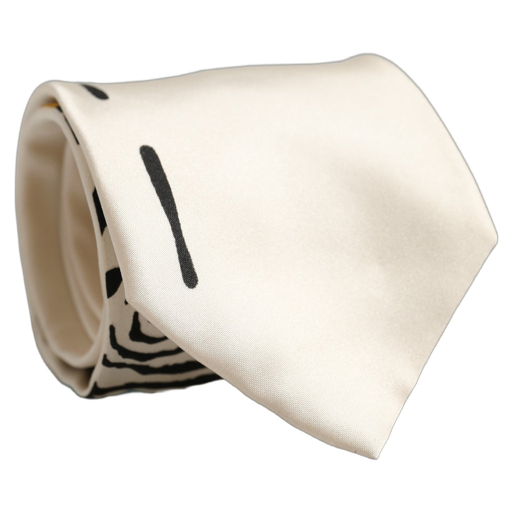 White Silk Floral Graphic Adjustable Tied Men Necktie Tie