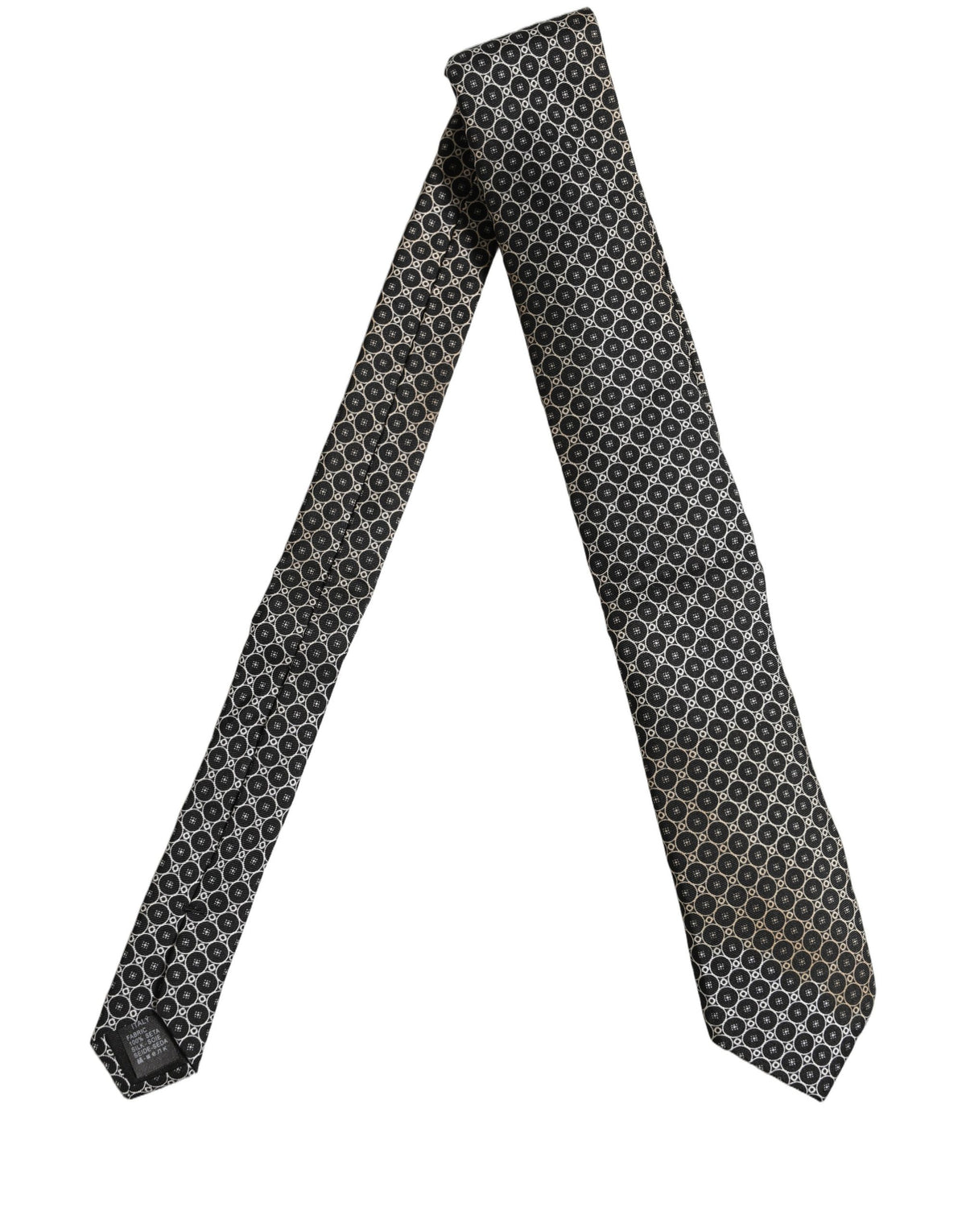 Black White Geometric Silk Adjustable Necktie Accessory Tie