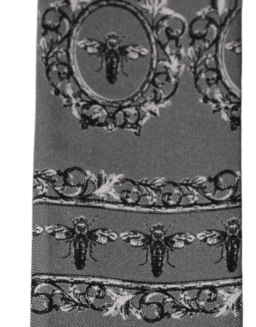 Men Gray Bee Silk Skinny Twilly Foulard Scarf