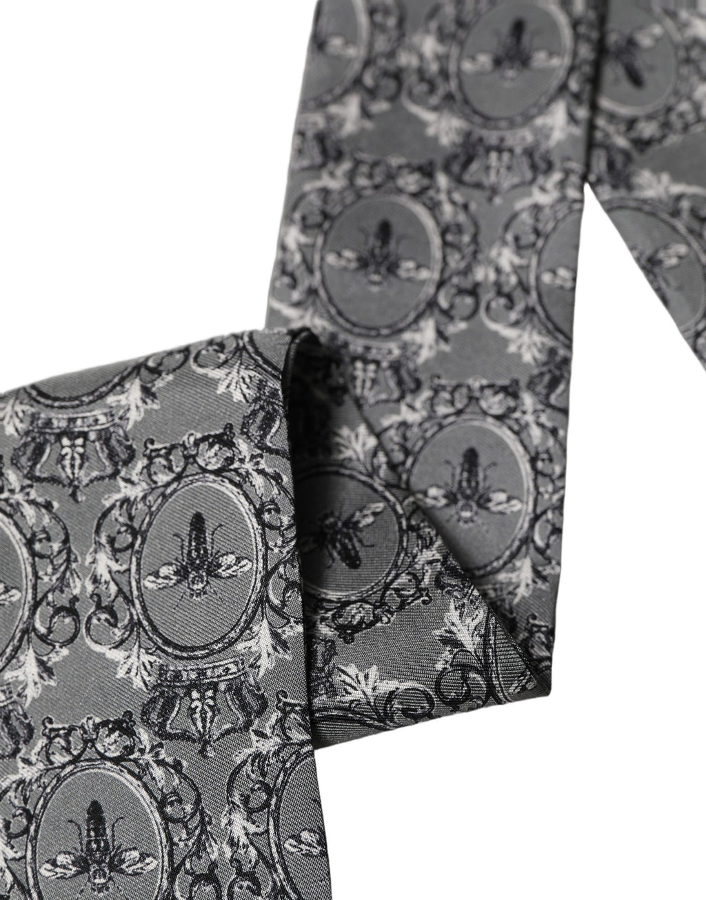 Men Gray Bee Silk Skinny Twilly Foulard Scarf