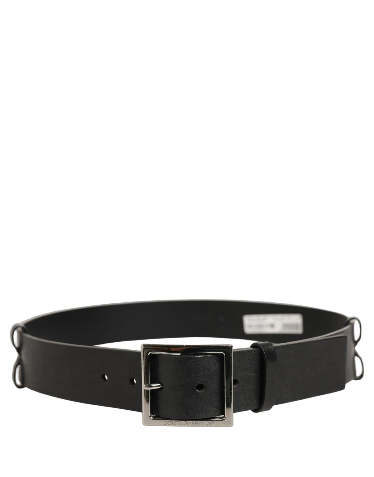 Black Leather Silver Tone Square Buckle Belt