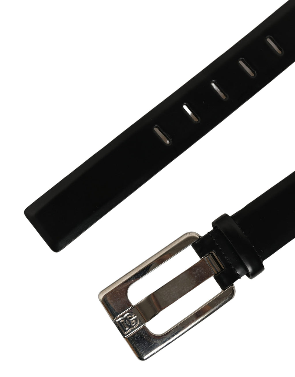 Black Leather Silver Tone Metal Buckle Belt