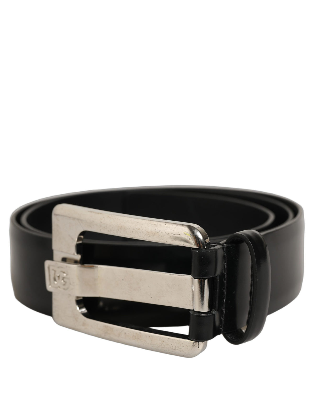 Black Leather Silver Tone Metal Buckle Belt
