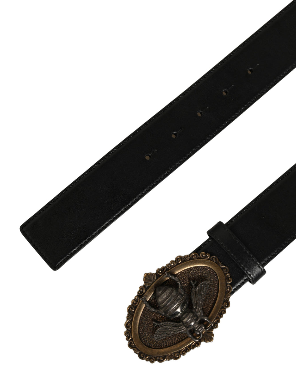 Black Leather Bee Accent Metal Buckle Belt