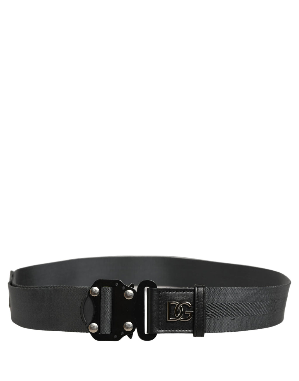Men Gray Fabric Strap Logo Metal Buckle Belt