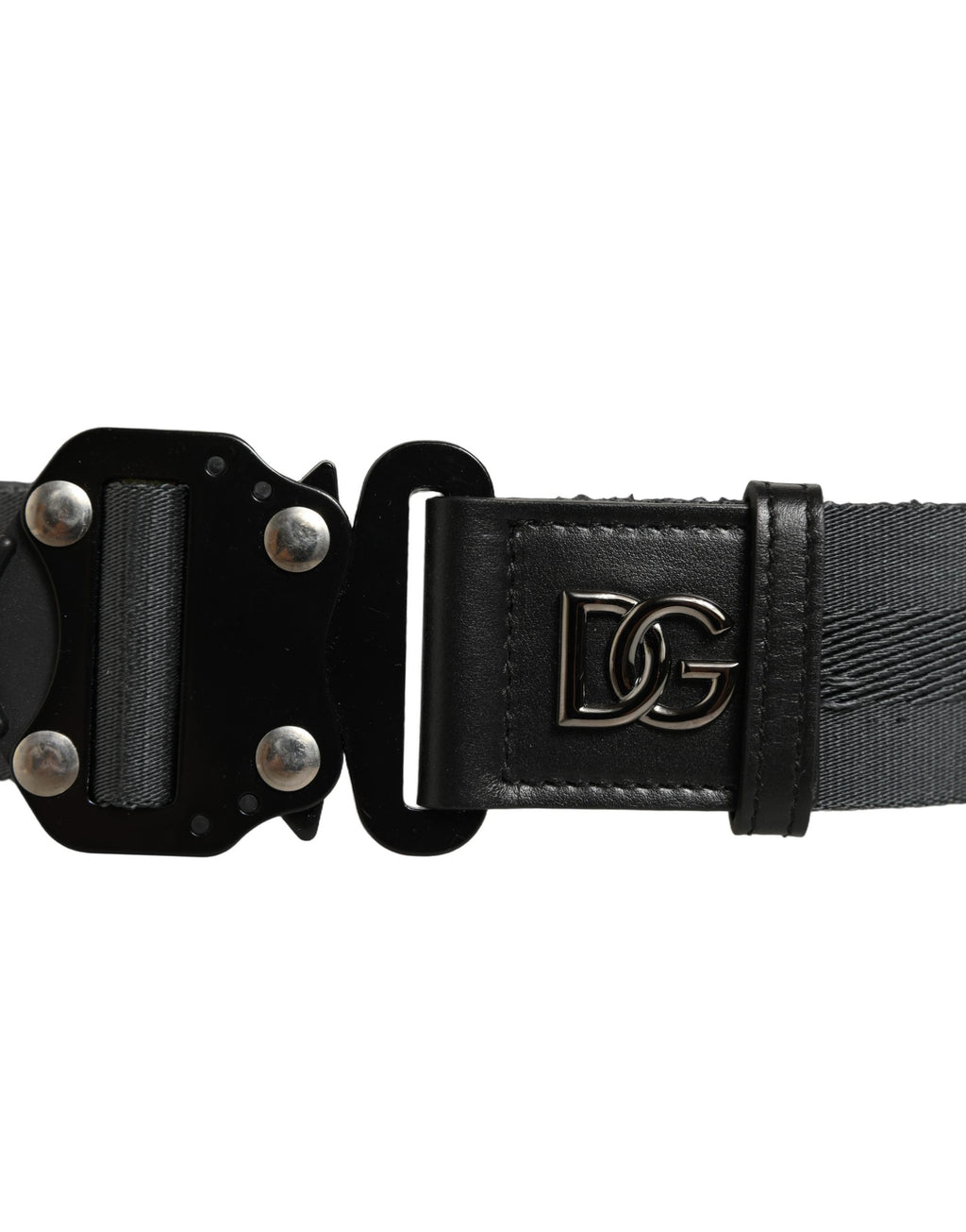 Men Gray Fabric Strap Logo Metal Buckle Belt