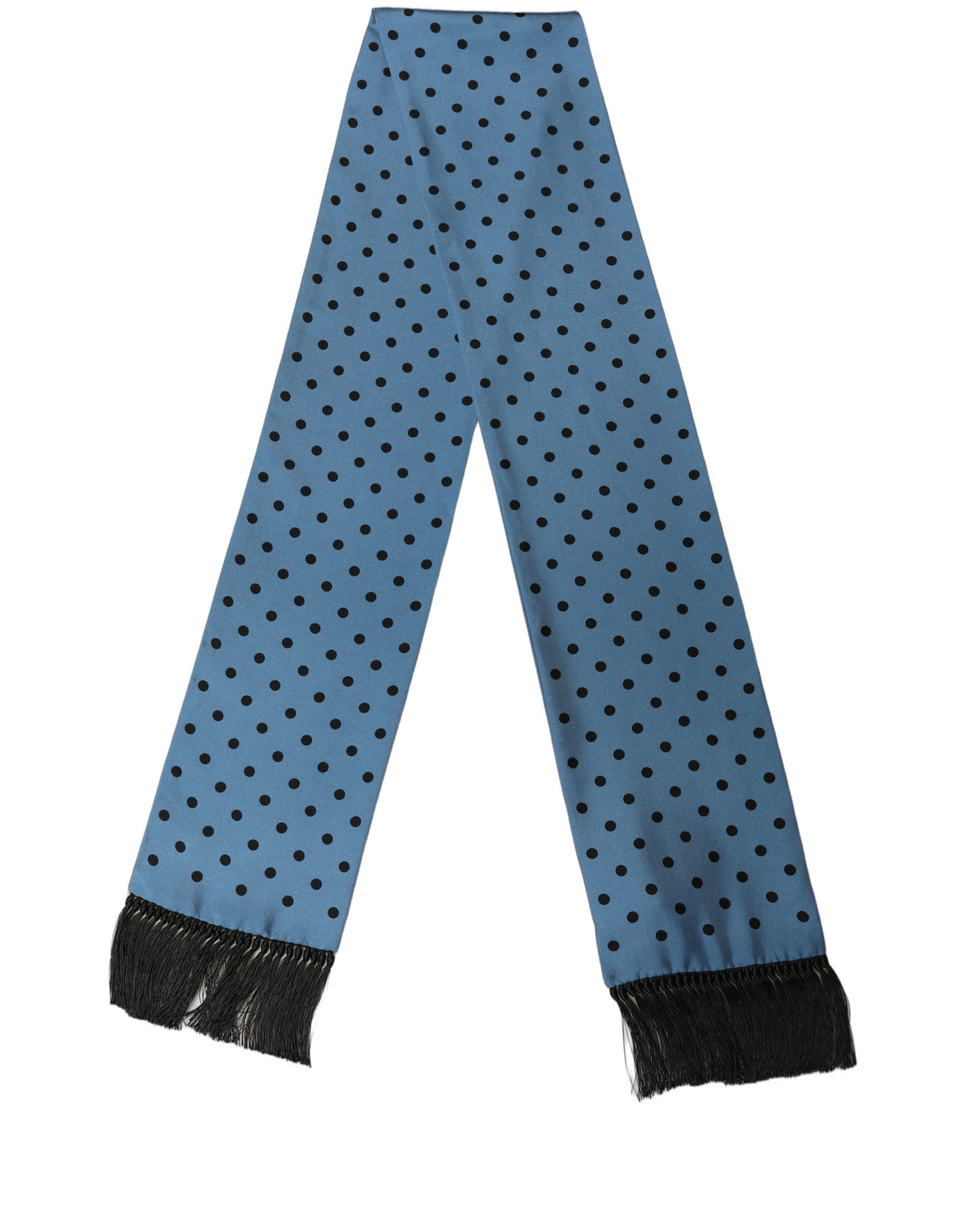Blue Polka Dot Silk Fringed Lace Stole Scarf