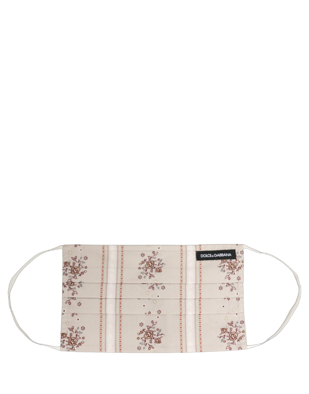 Beige Floral Print Pleated Elastic Ear Strap Face Mask