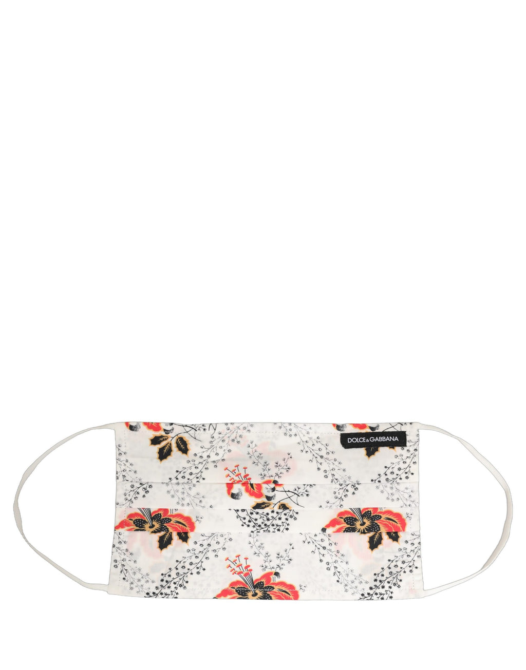 White Floral Cotton Pleated Elastic Ear Strap Face Mask