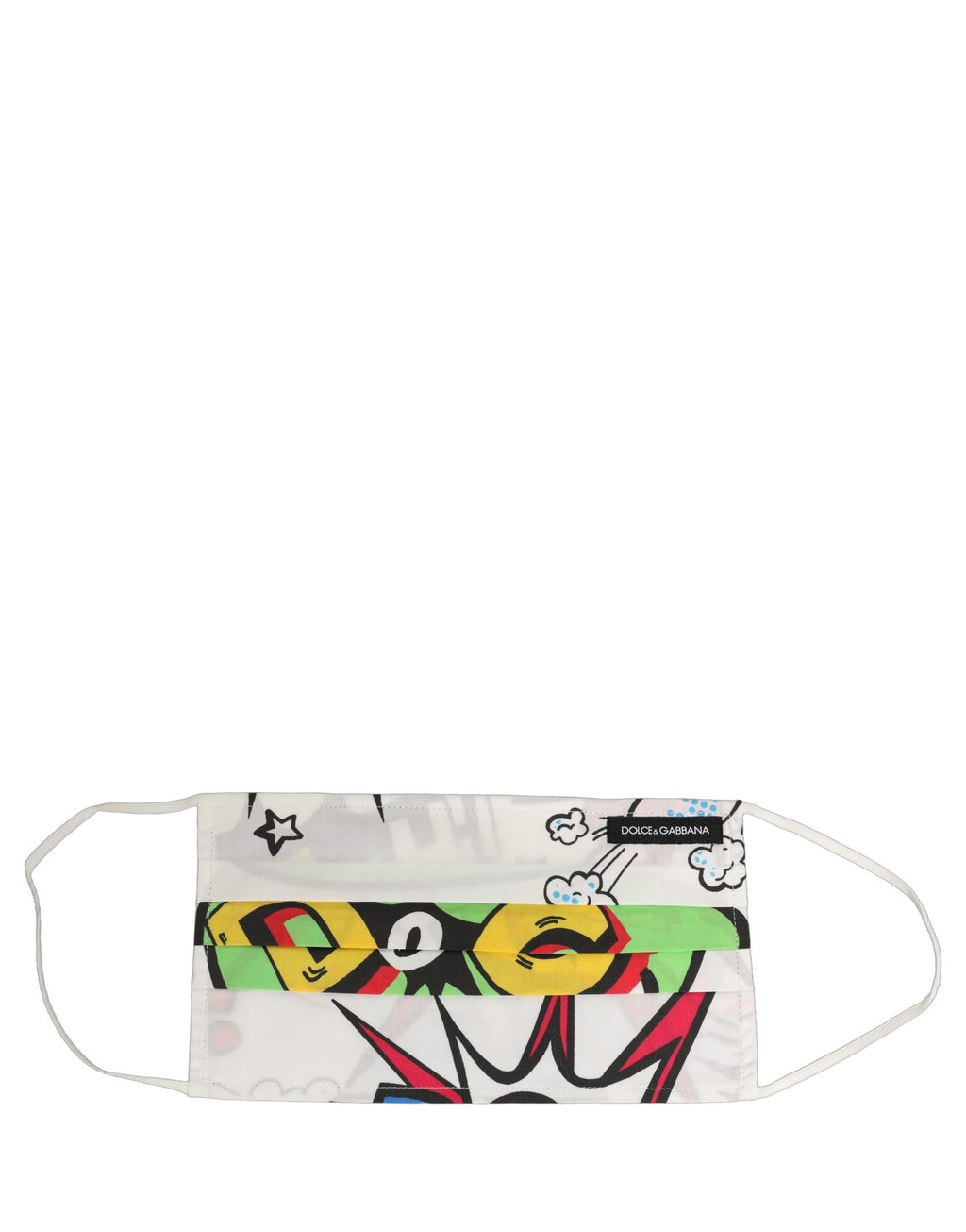 White Comic Print Pleated Elastic Ear Strap Face Mask
