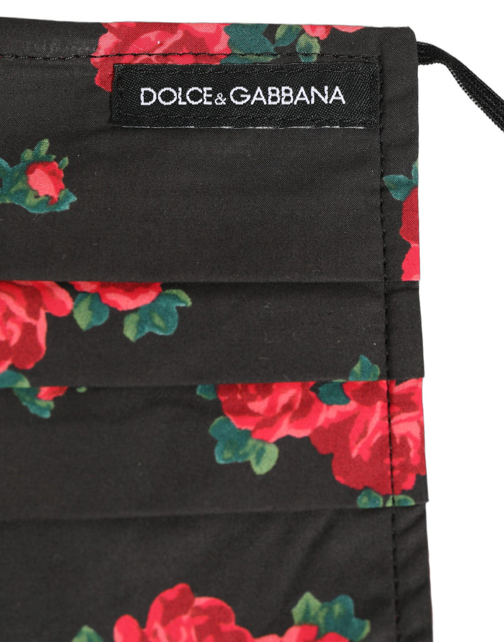 Black Floral Print Pleated Elastic Ear Strap Face Mask