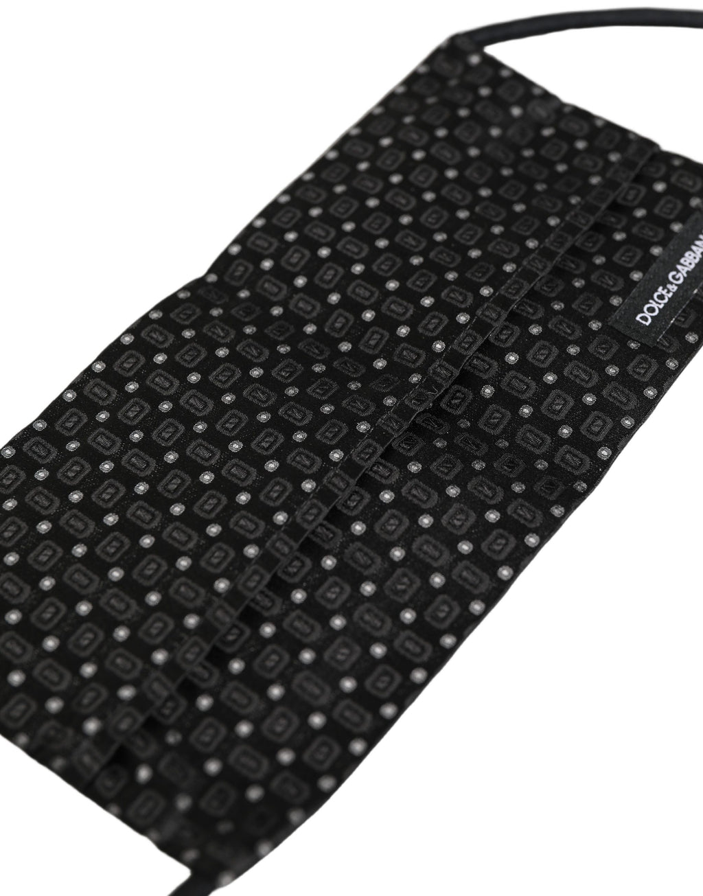 Black Silk Patterned Pleated Elastic Ear Strap Face Mask