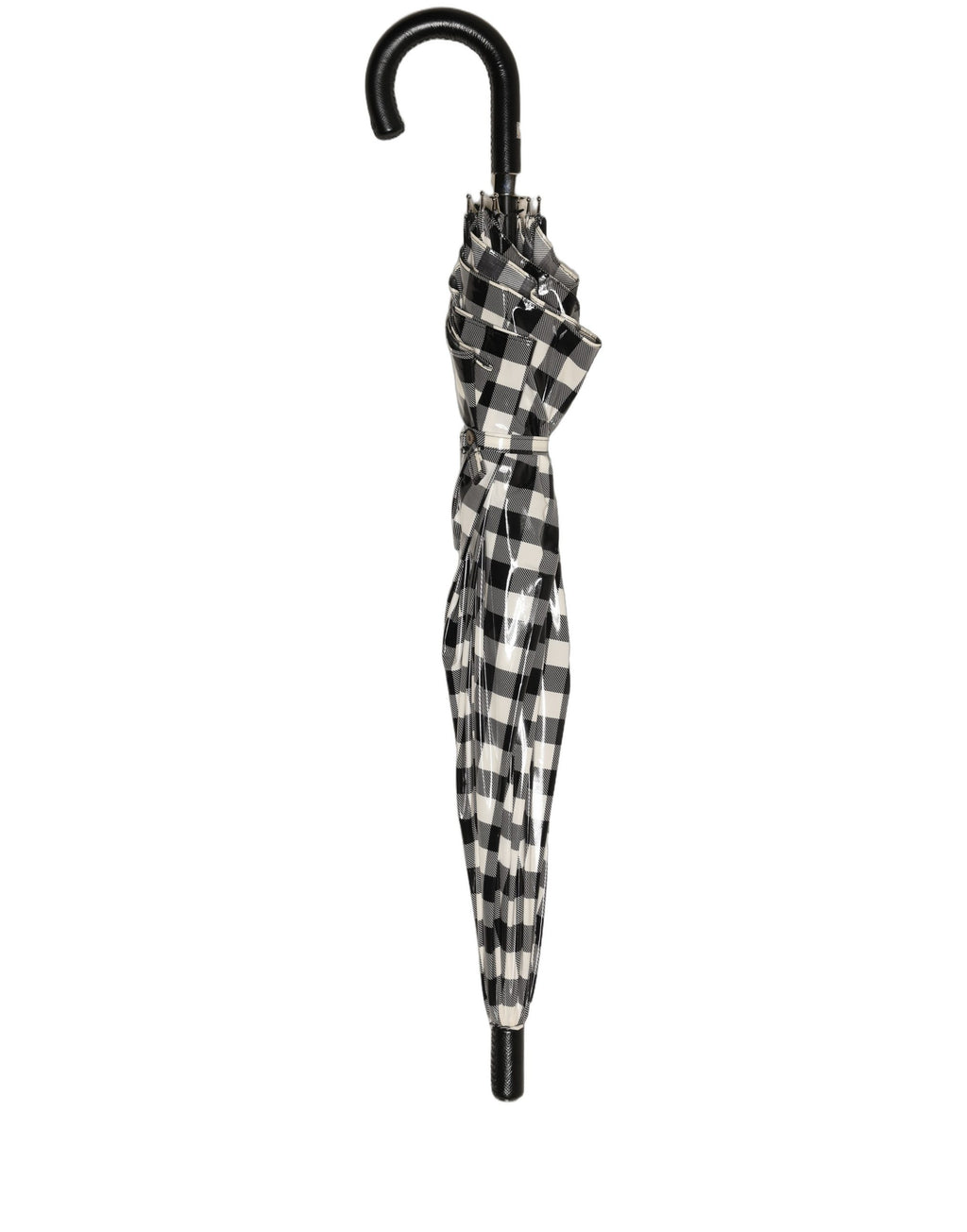 Black White Gingham Check Cotton Long Handle Umbrella