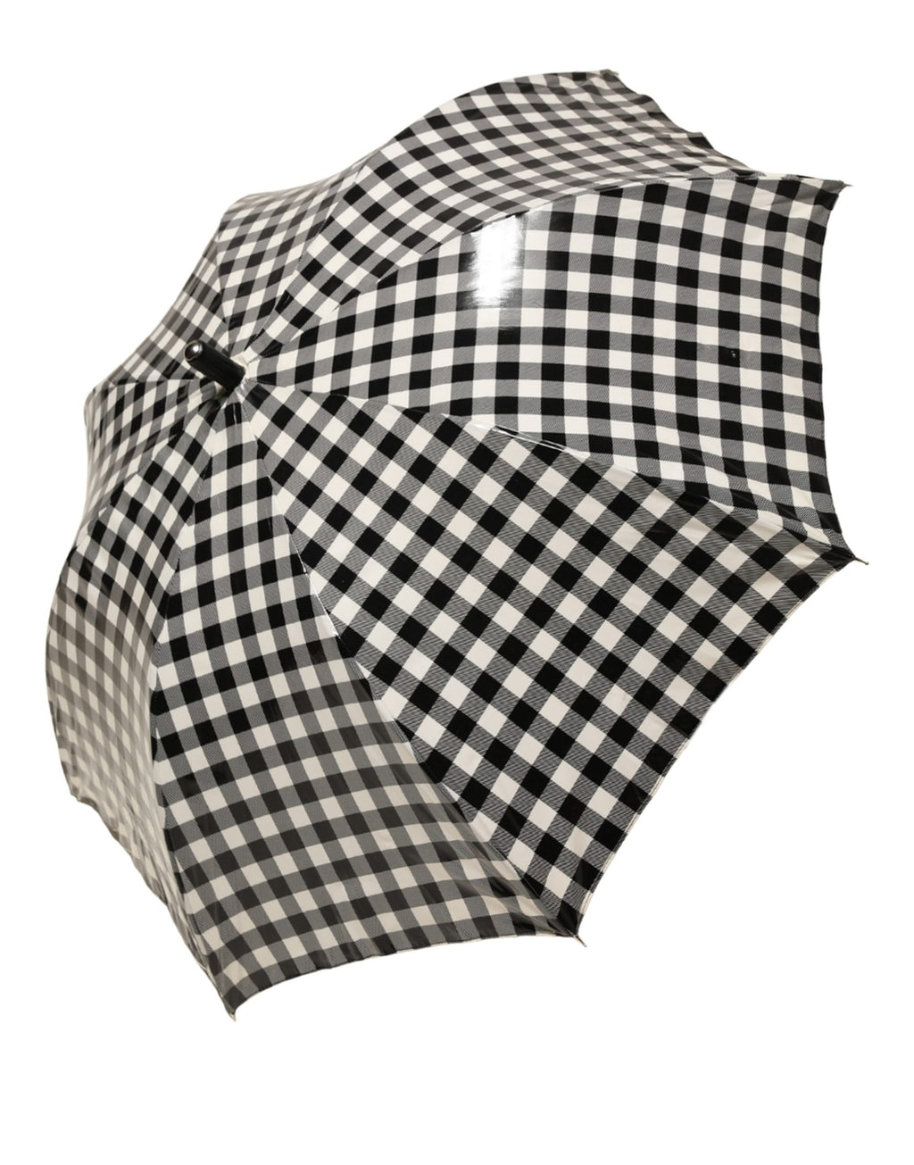 Black White Gingham Check Cotton Long Handle Umbrella