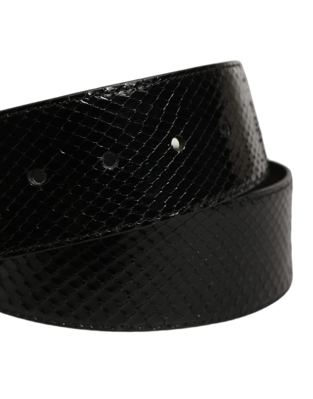 Black Exotic Leather Gold Metal Buckle Belt