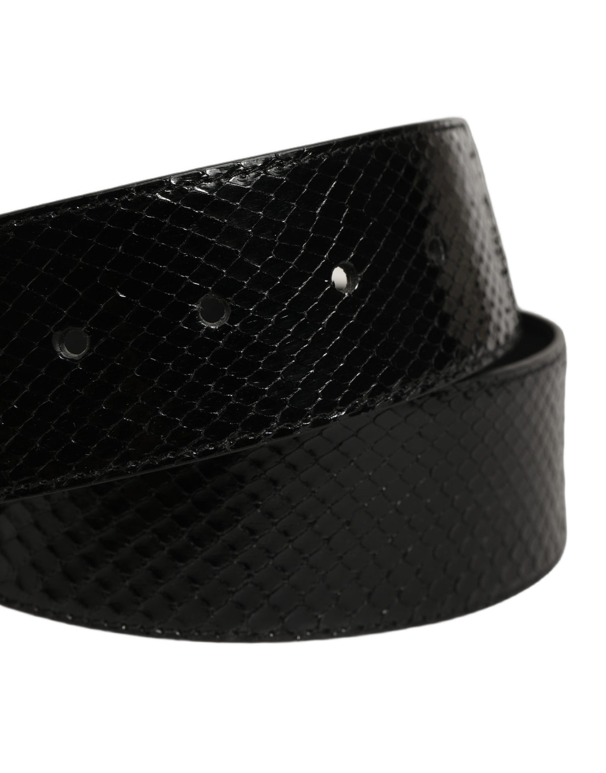 Black Exotic Leather Gold Metal Buckle Belt