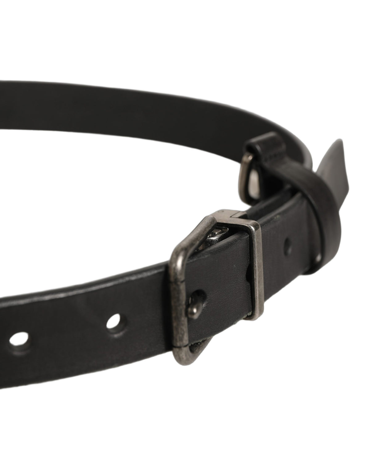 Black Leather Antique Finish Buckle Belt